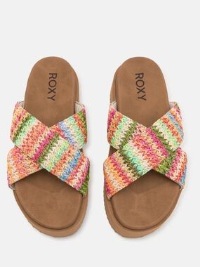 Roxy Multicolor Braided Crisscross Slide Sandals